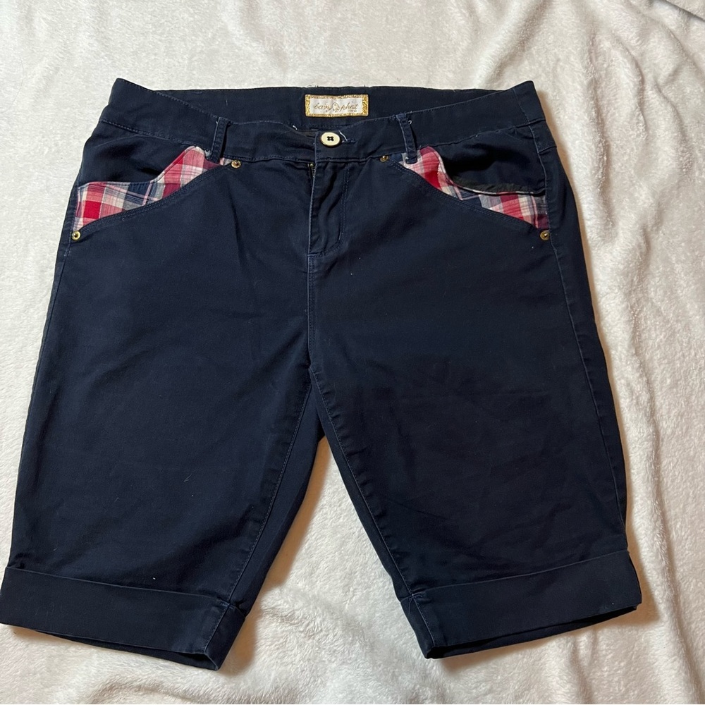 Baby Phat Navy Plaid Bermuda Shorts (Size 16, Flawed)